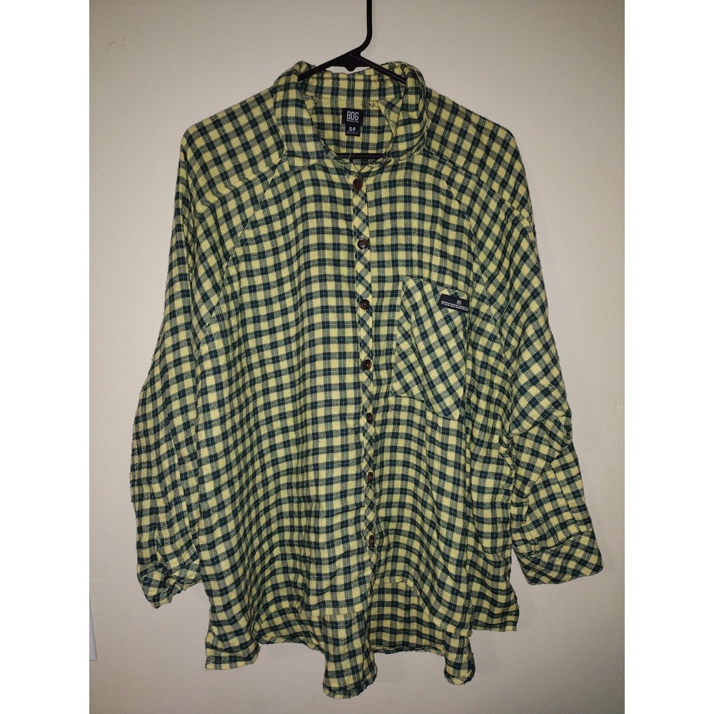 BDG Urban Outfitters Yellow Green Plaid‎ Flannel Button Down Shirt Women Small